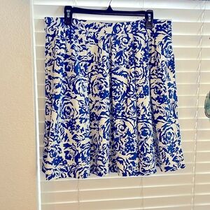 Adrienne Vittadini Cobalt Blue & White Soft Pleated A Line Skirt Women’s XL